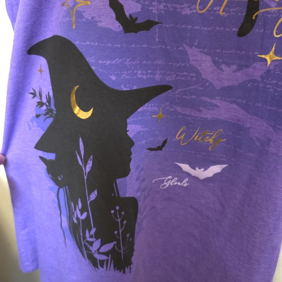 Witch TShirt Size 2x Moon Bat Cat Gold Foil Halloween All Hallows Eve Whimsigoth - Picture 4 of 5